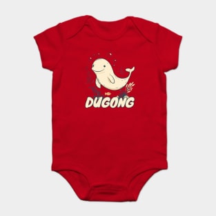 Cute Dugong Cartoon with Letter D - Fun Sea Animal Alphabet Design Baby Bodysuit